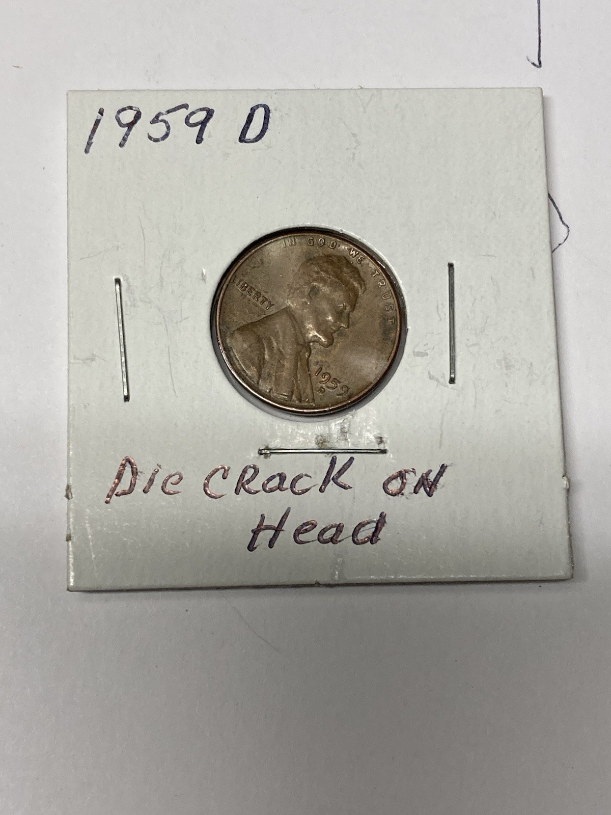 1959 d lincoln cent Error Coin Die Crack On Obverse In Hair