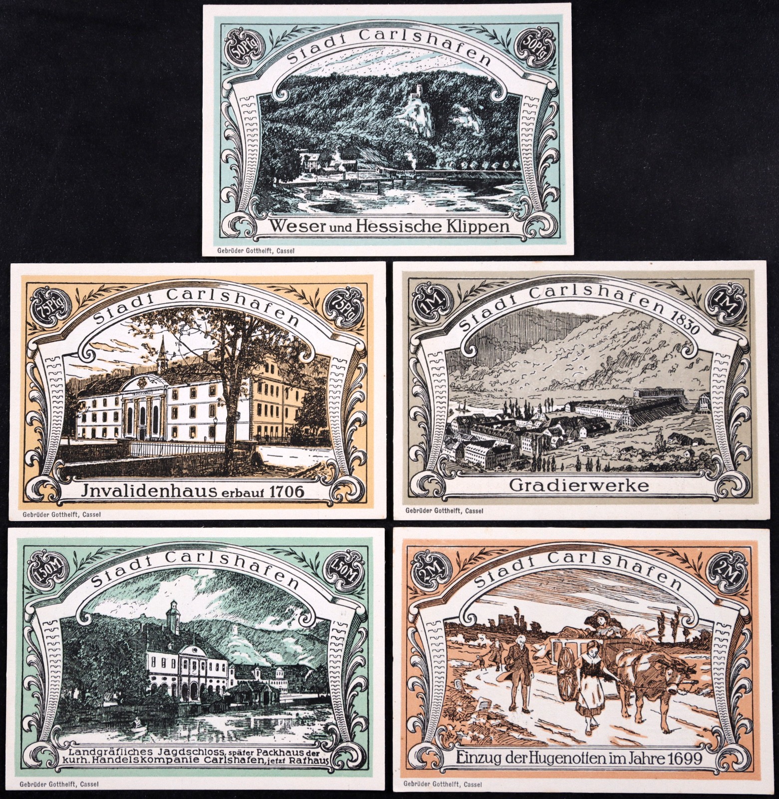 CARLSHAFEN / BAD KARLSHAFEN 1921 "Huguenots" Complete Series Notgeld Germany