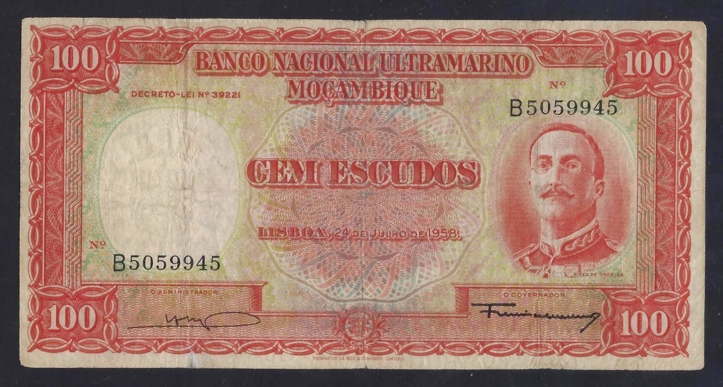 Portugal  Mozambique 100 Escudos 1958 P-107 Fine