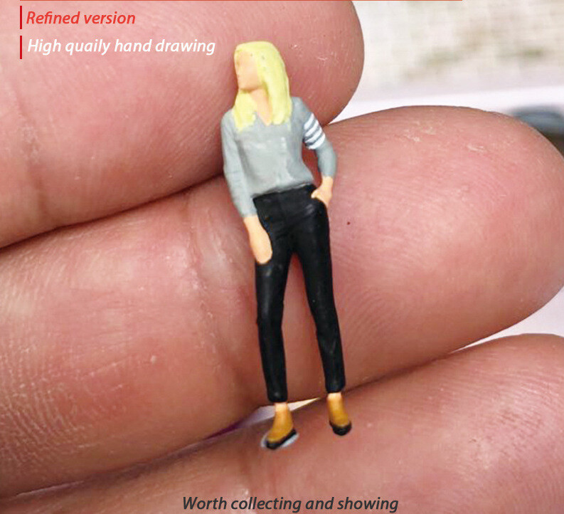1:64 Painted Figure Mini Model Miniature Resin Diorama Lady Grey Sweater Office