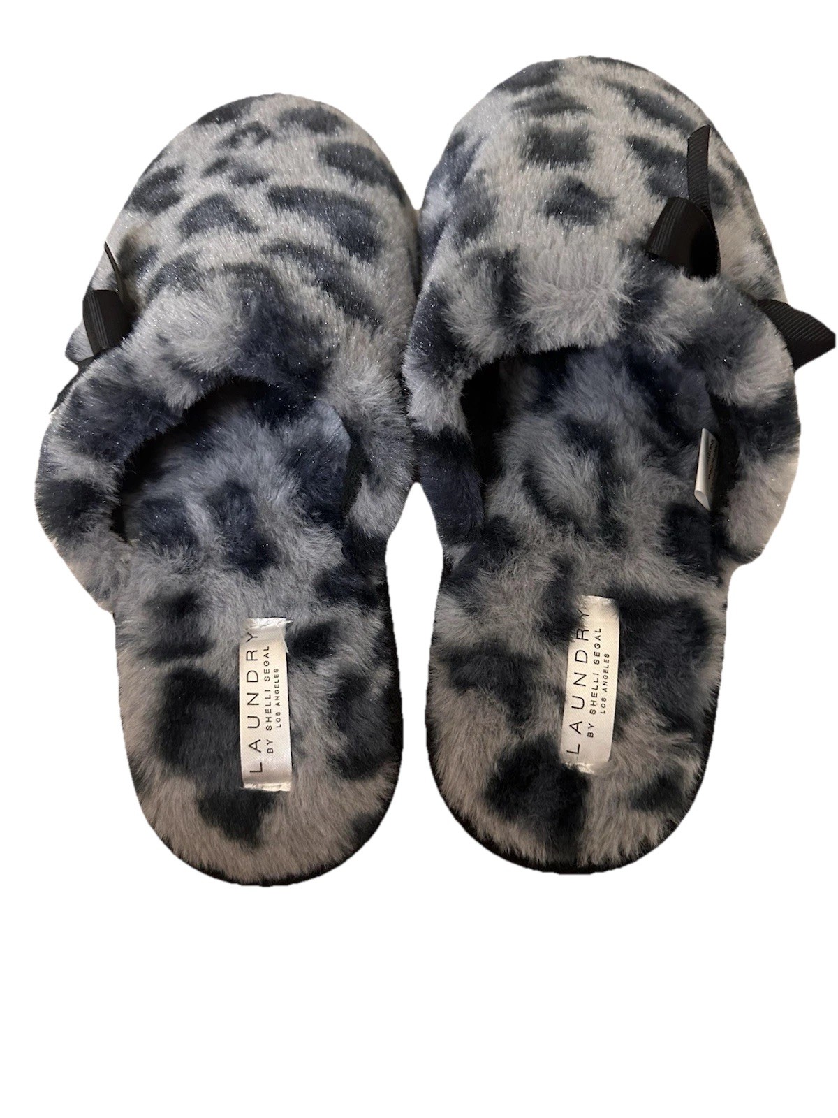 New Laundry By Shelli Segal Women’s Fur Slippers. Size 8. Gray & Black With Bow