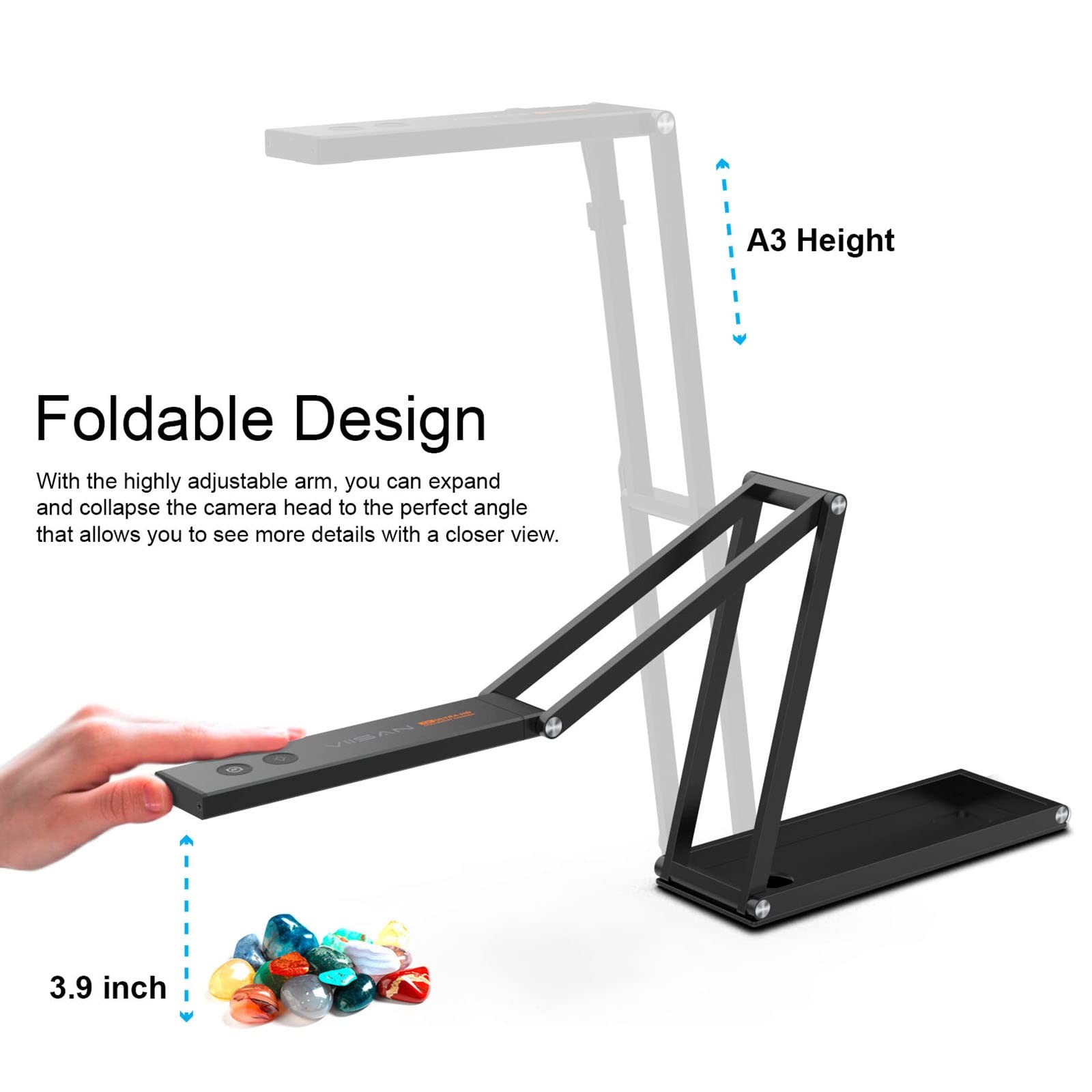 Document Camera 4K USB Visualizer Webcam with LED Light
