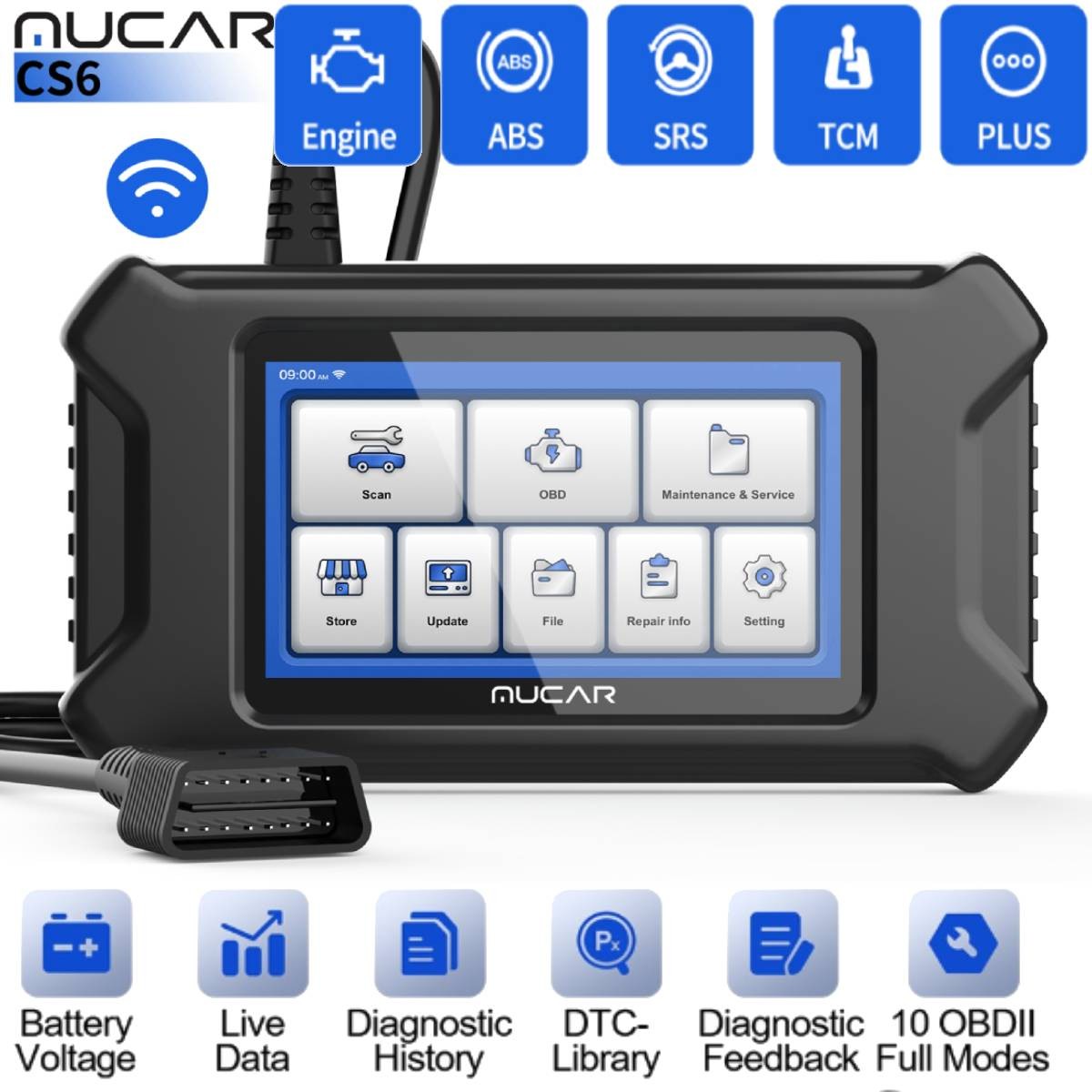 USED MUCAR CS6 TPMS Oil SAS Code Reader ABS SRS Diagnostic Tool Car OBD2 Scanner
