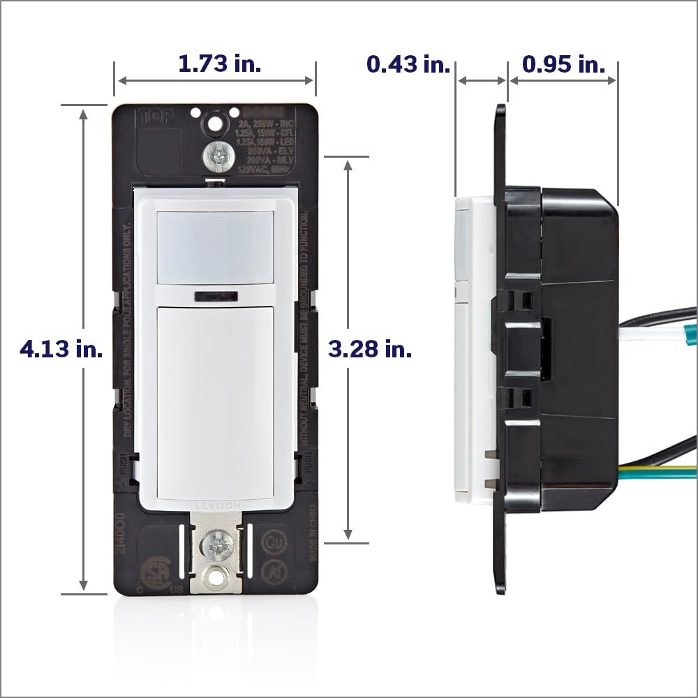 DOS02-LW Motion Sensor Light Switch, Motion Activated, Auto-On/Auto-Off, 2A, No