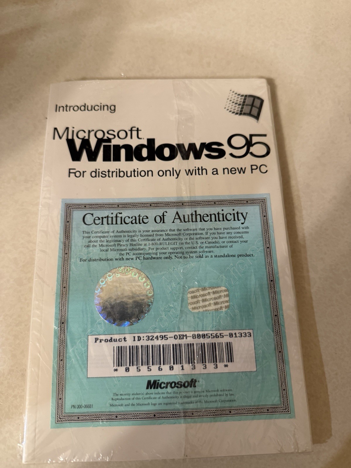 Microsoft Windows 95 OEM COA Certificate of Authenticity Sealed No Disks