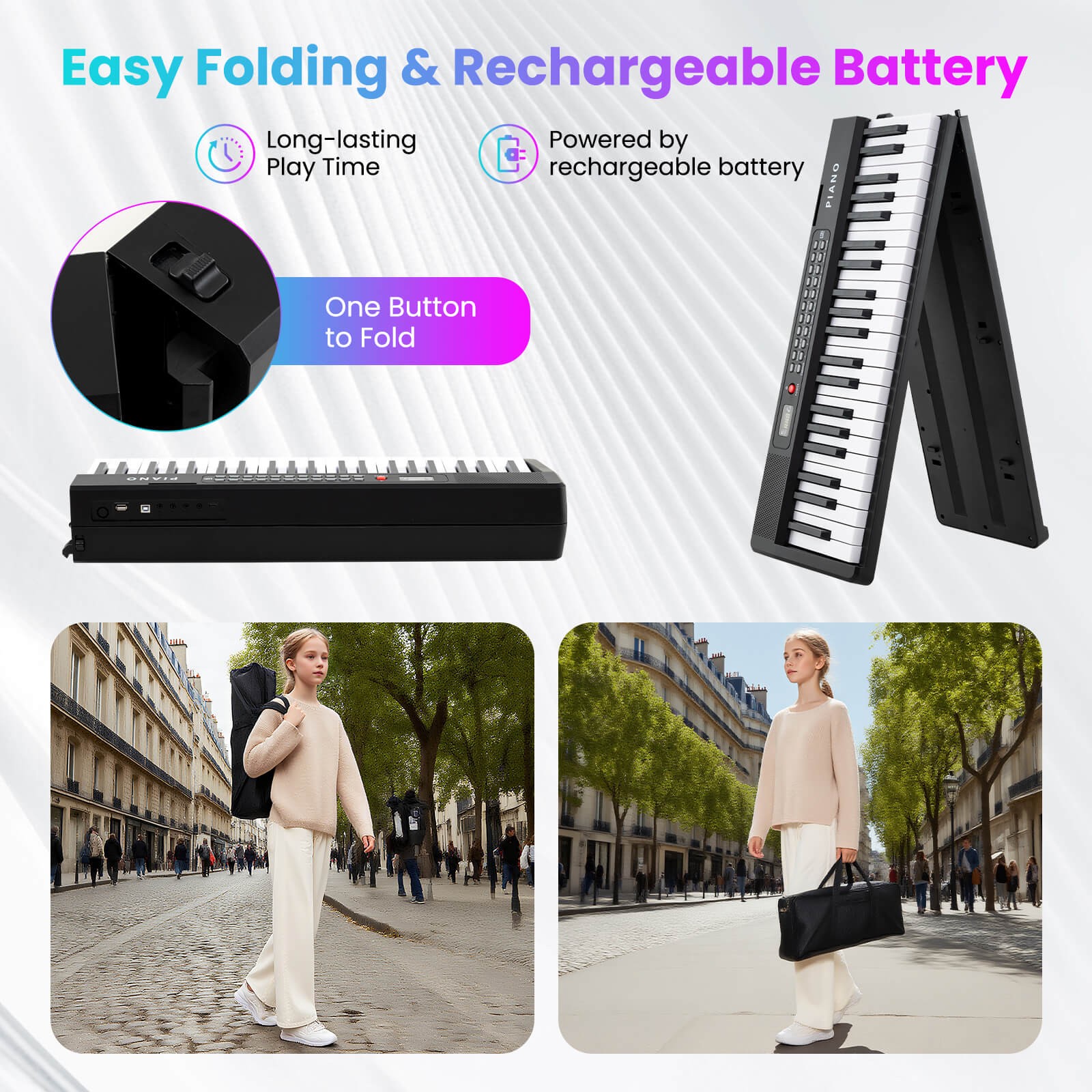 88-Key Piano Keyboard Foldable Full Size Semi Weighted Electronic Keyboard