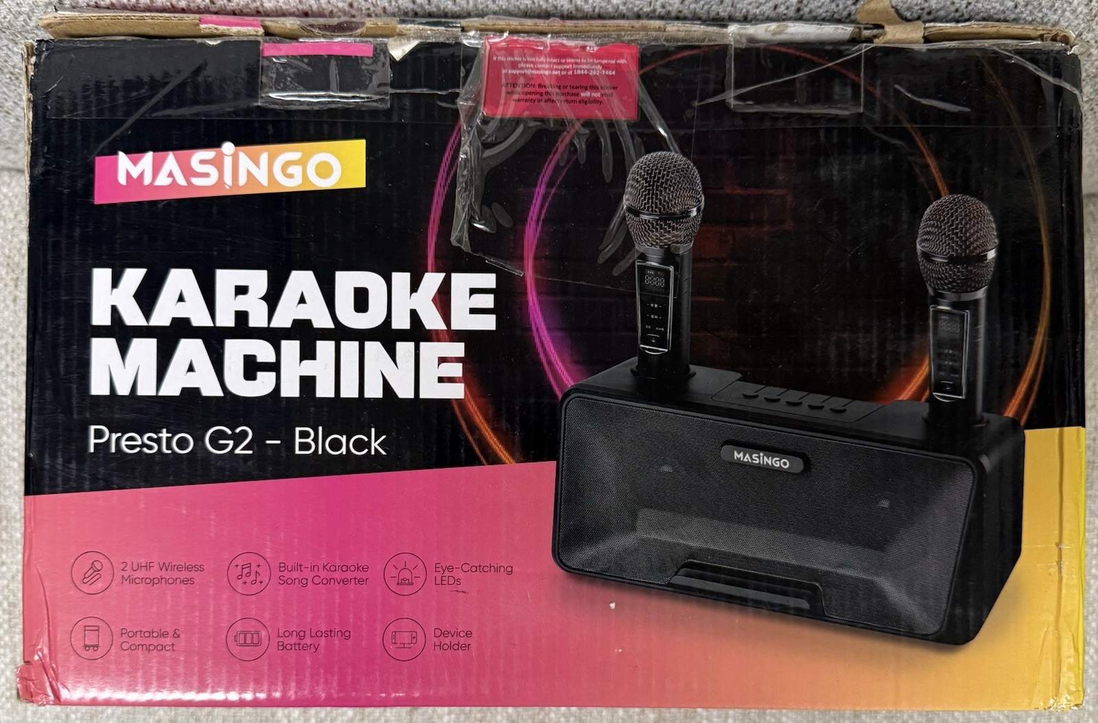 MASINGO Presto G2 Black Karaoke Machine for Adults and Kids