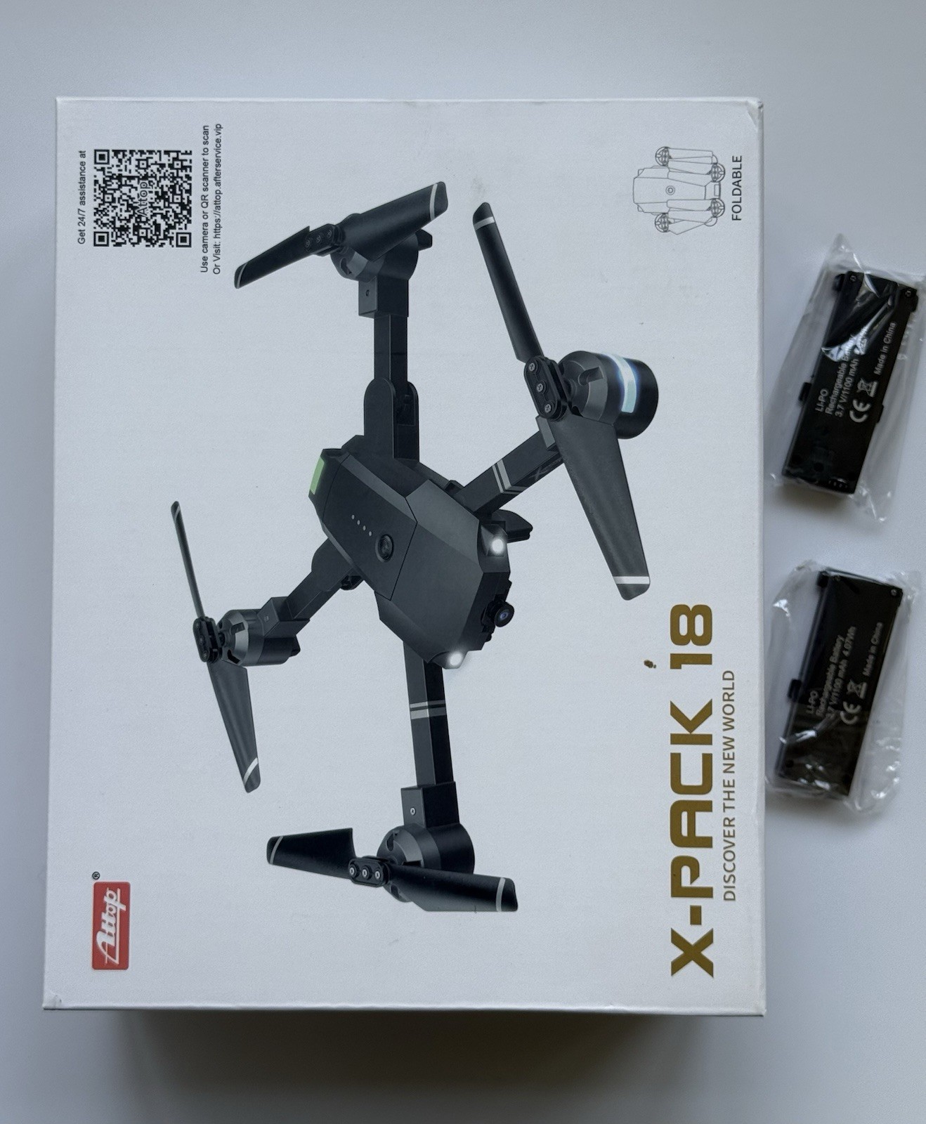 Attop X-Pack 18 Foldable Drone w/ Camera NEW Sealed + 2 Extra Batteries