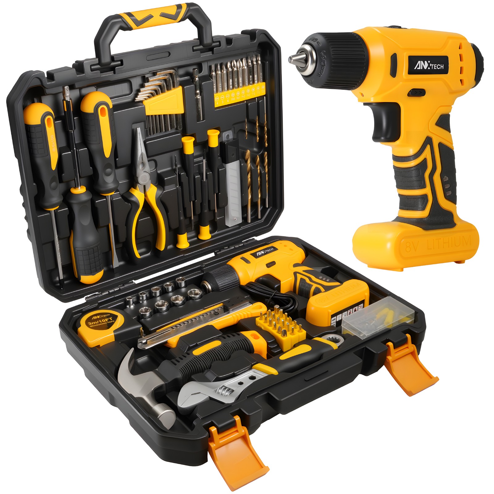 ANXTECH 154pcs Electric Drill Tool Kit Hand Tool Set Cordless Portable Toolbox