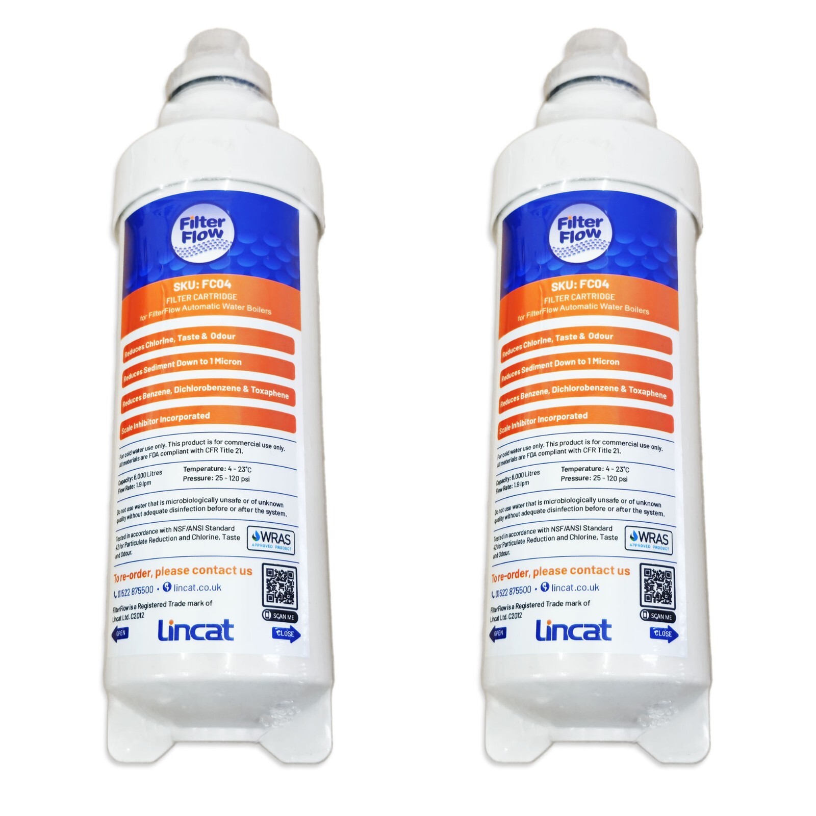 2 x NEW LINCAT FC04 EBFX HOT WATER BOILER FILTER FLOW WATER SOFTENER CARTRIDGES