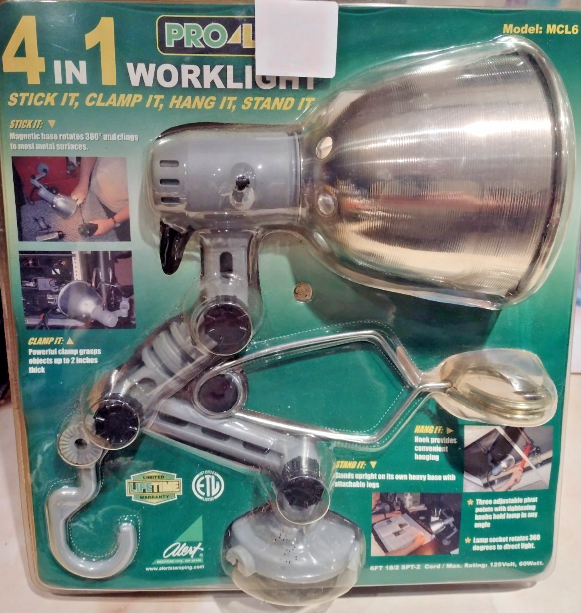 PRO-LITE 4-in-1 worklight  w/clamp, hook, magnetic base, stand - new in package