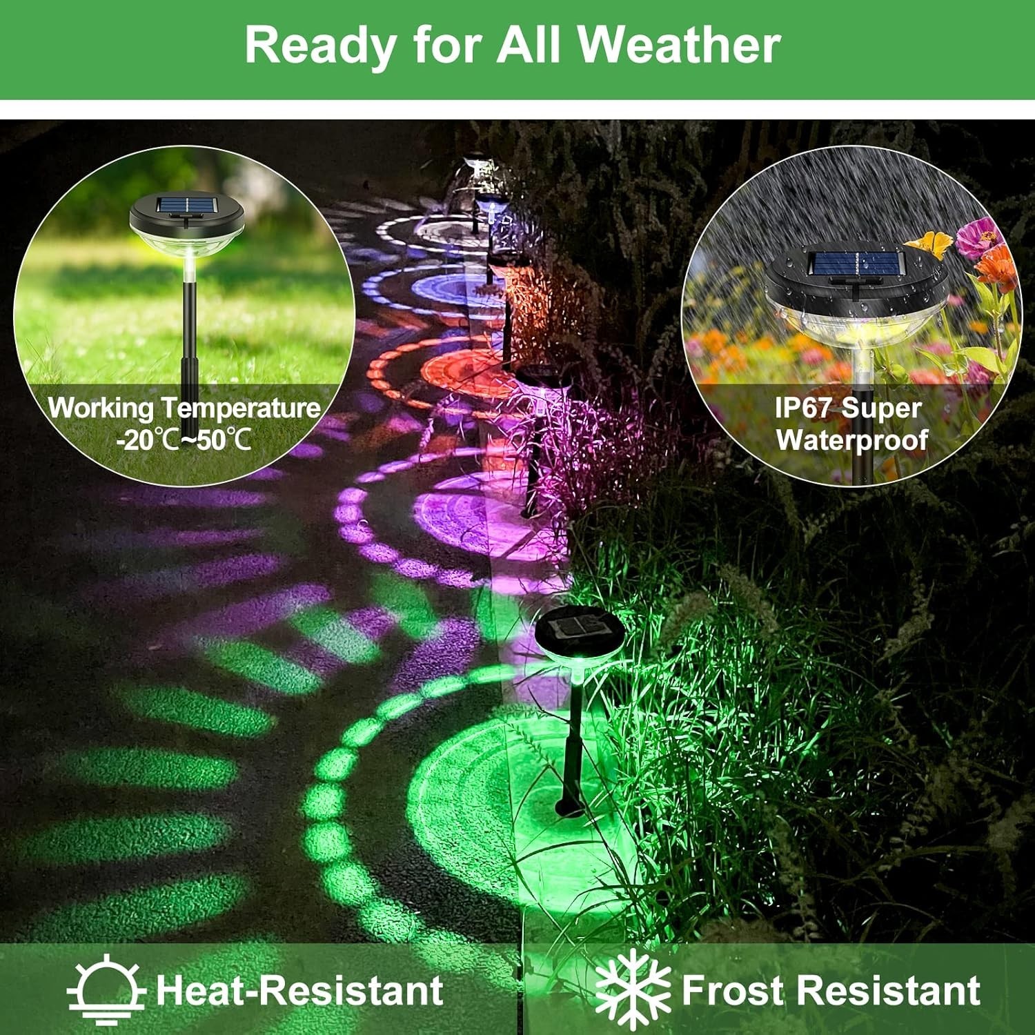 2/6/8 Pack Solar Pathway Lights, Multicolor & Warm White LED, IP67 Waterproof