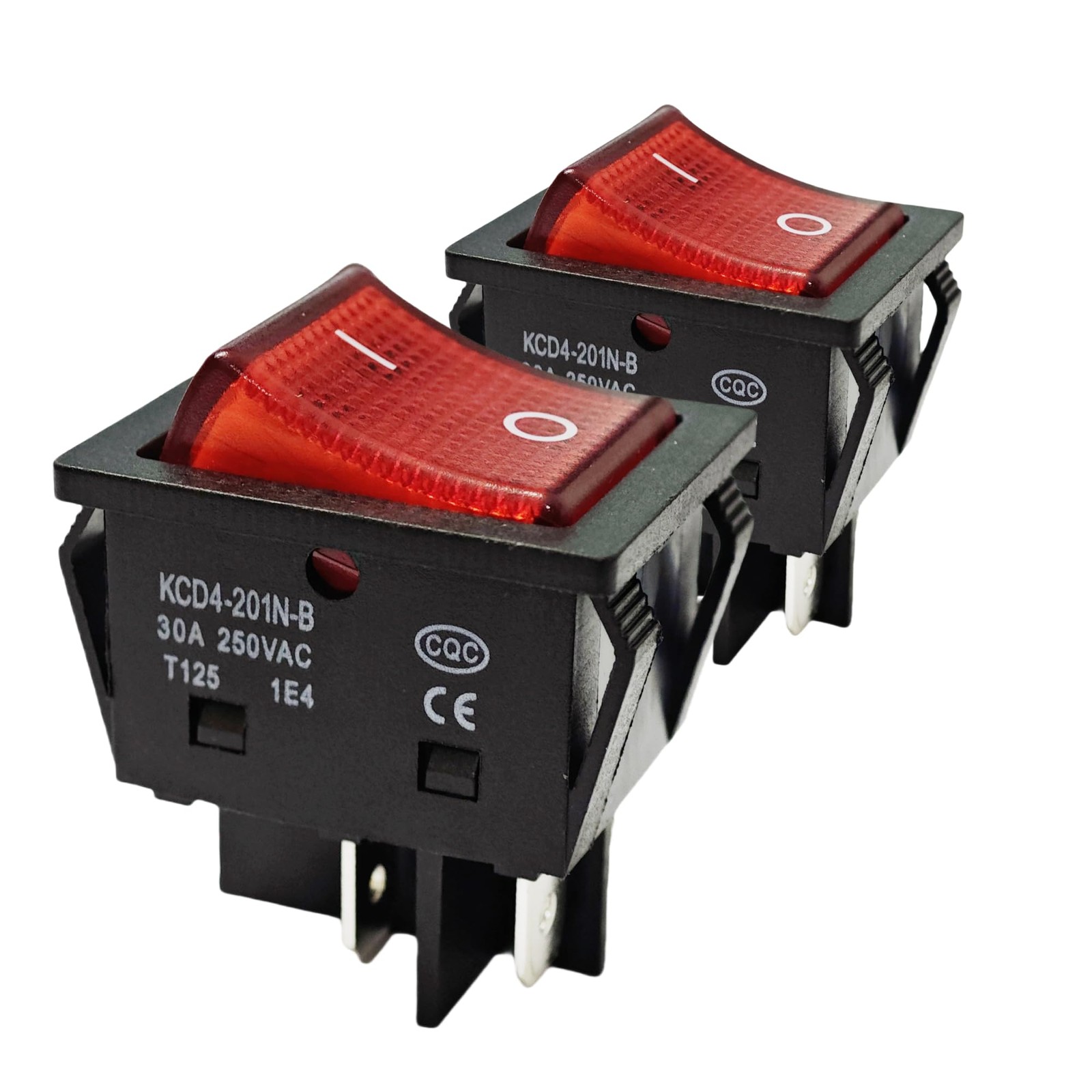 2 Pack 30A 250V Rocker Switch, Red LED, DPST 4 Pin, Heavy Duty, 120V Toggle