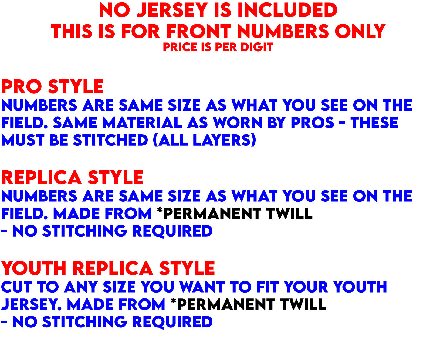 Los Angeles Dodgers FRONT NUMBER ONLY for Jersey - NO STITCHING NEEDED