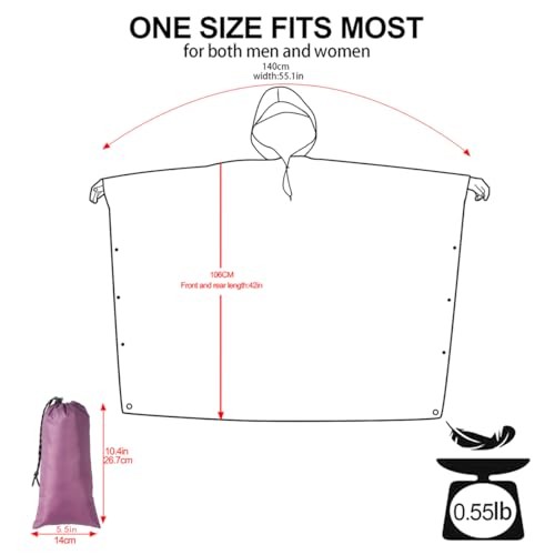 Hooded Rain Poncho for Adult, Waterproof Lightweight One Size Gradient Purple