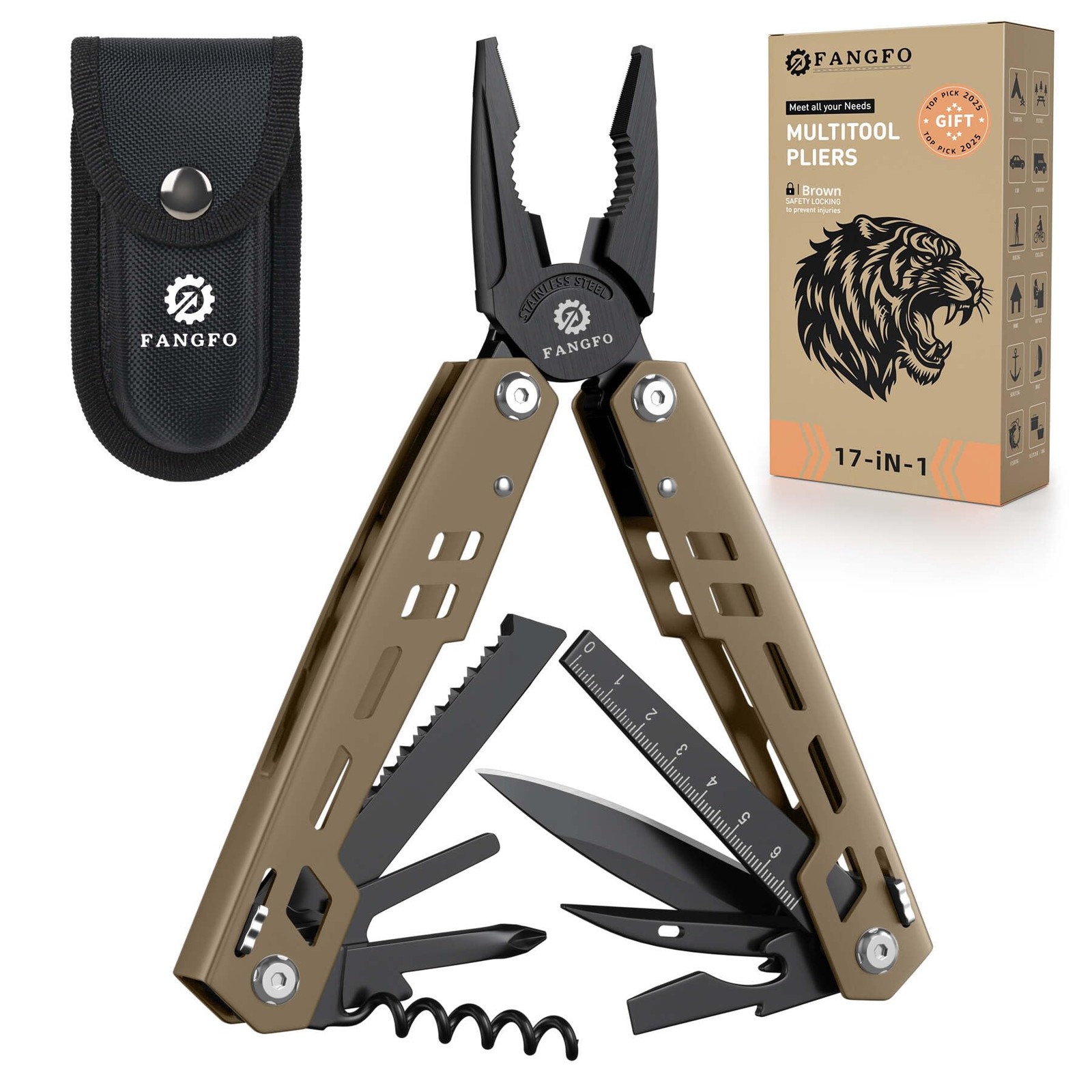 Multitool 17-in-1 Stainless Steel Multi Tool with Pocket Knife Needle Nose Pl...