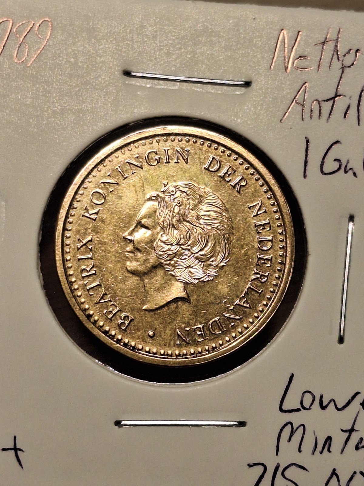 Lower Mintage 1989 Netherlands Antilles 1 Gulden Nice ~AU+/UNC Only 715,000 Ex.
