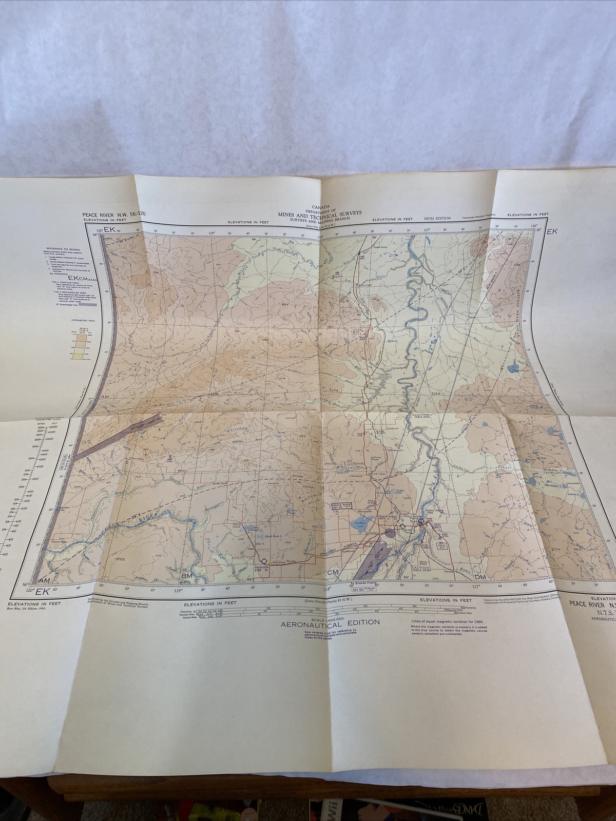 Peace River NW 56/120 Aeronautical Chart Map Canada Topographical 1964