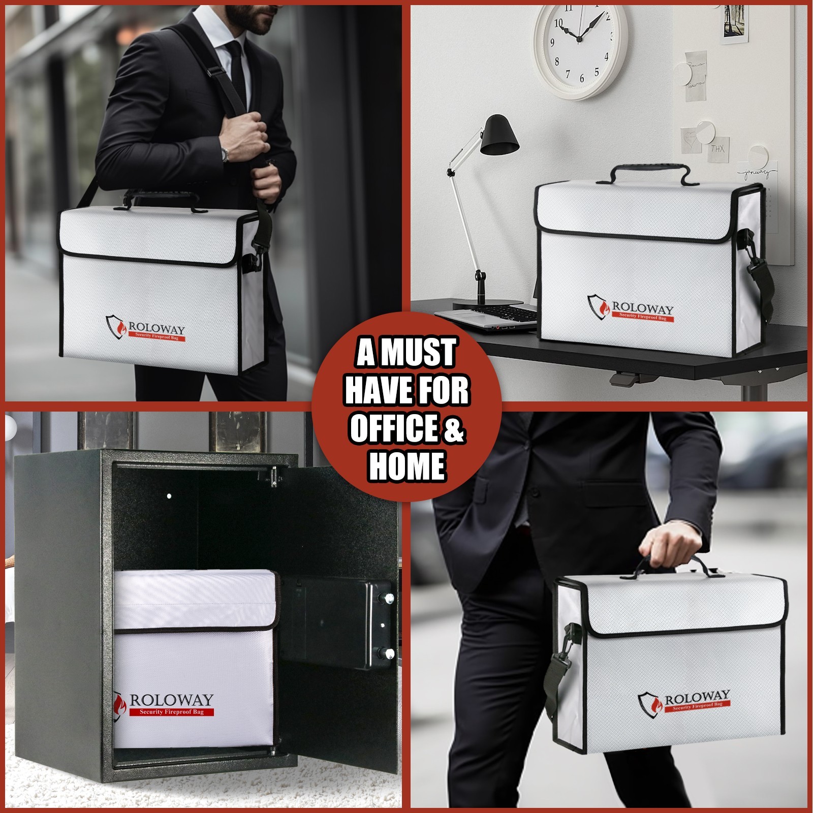 5200F Fireproof Document Bag Large Lockable Water Resistant Safe Box 15x12x5