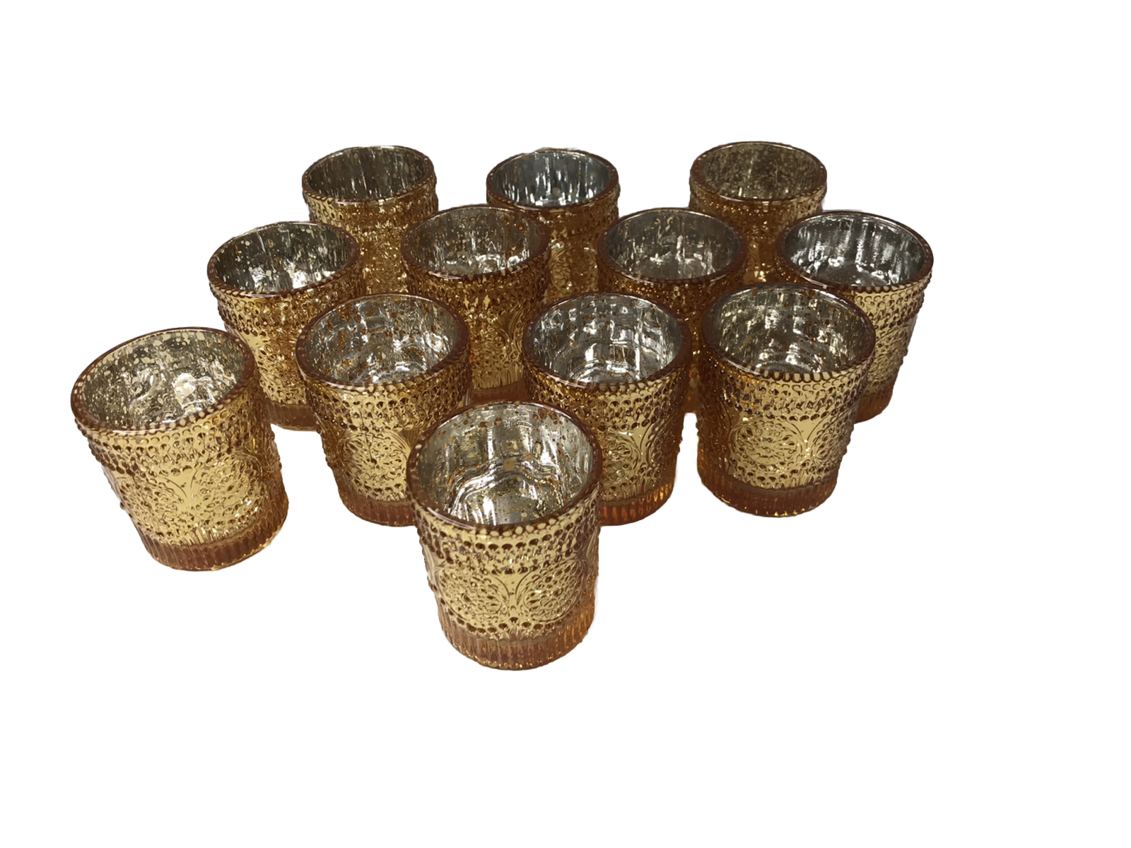 12 Mercury Glass Votive Candle Holder Antique Gold Primrose Design Wedding Party