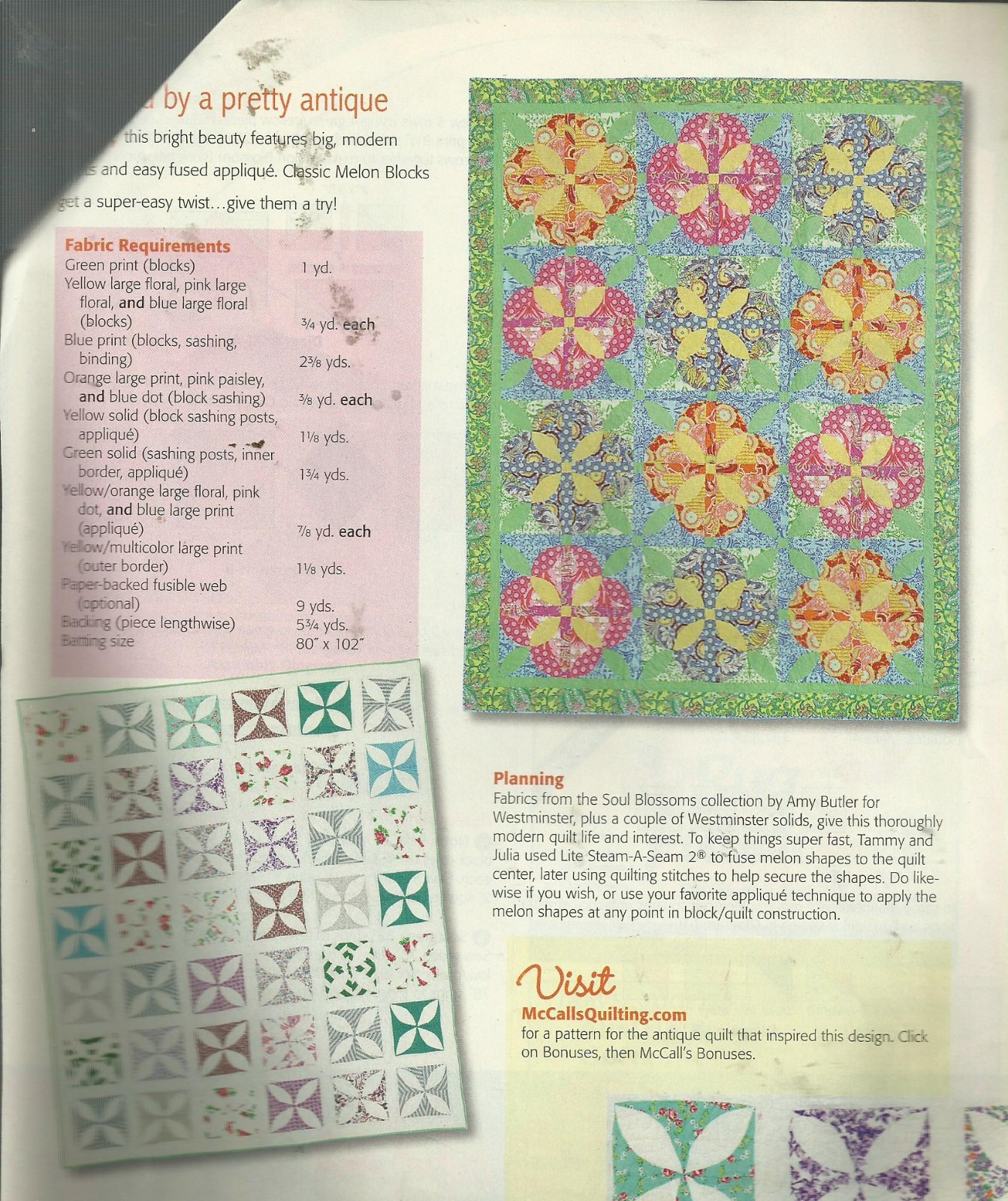 E0034 MELON BLOSSOMS QUILT PATTERN/INSTRUCTIONS