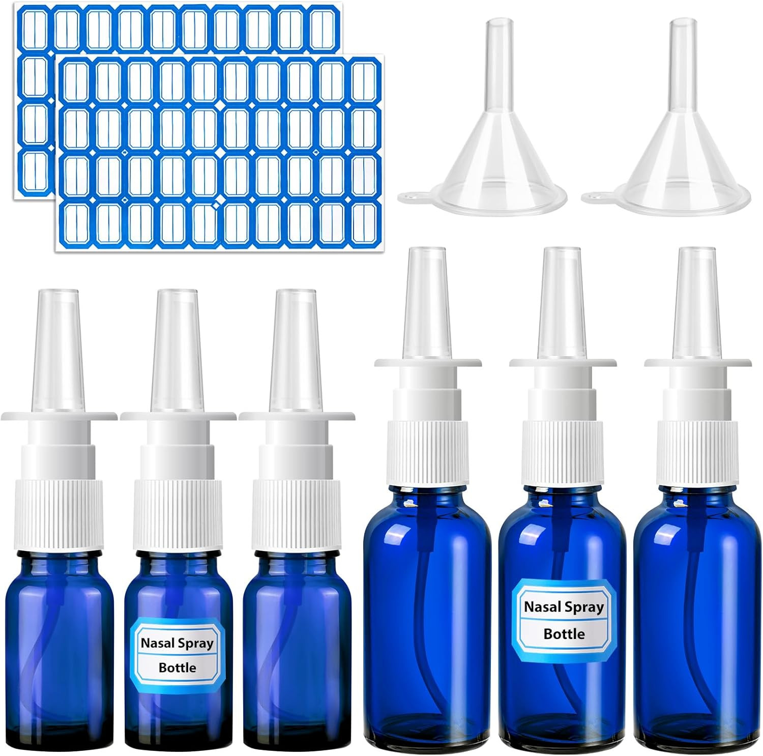10 Pcs Nasal Spray Bottle, 0.35OZ 1OZ Empty Glass Blue Nasal Spray Bottles Refil