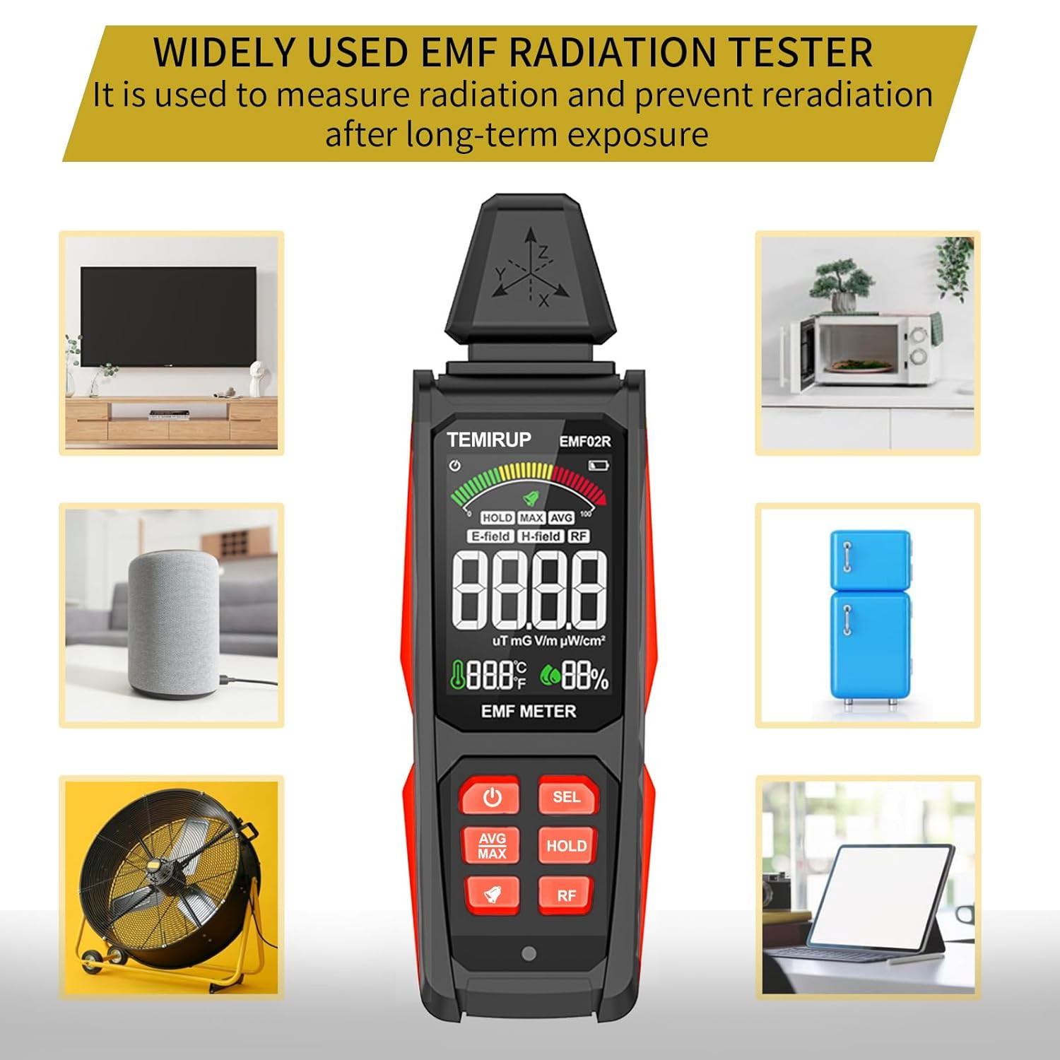 EMF Detector, TEMIRUP 5 in 1 Handheld EMF Meter Radiation Detector, Detects EF,