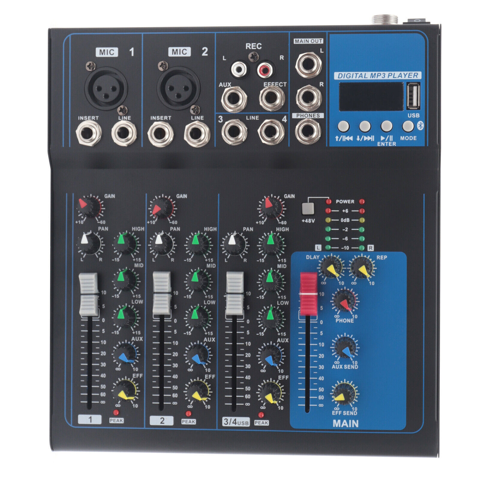 4 Channel Audio Mixer Portable Professional Bluetooth Digital DJ Console NEW