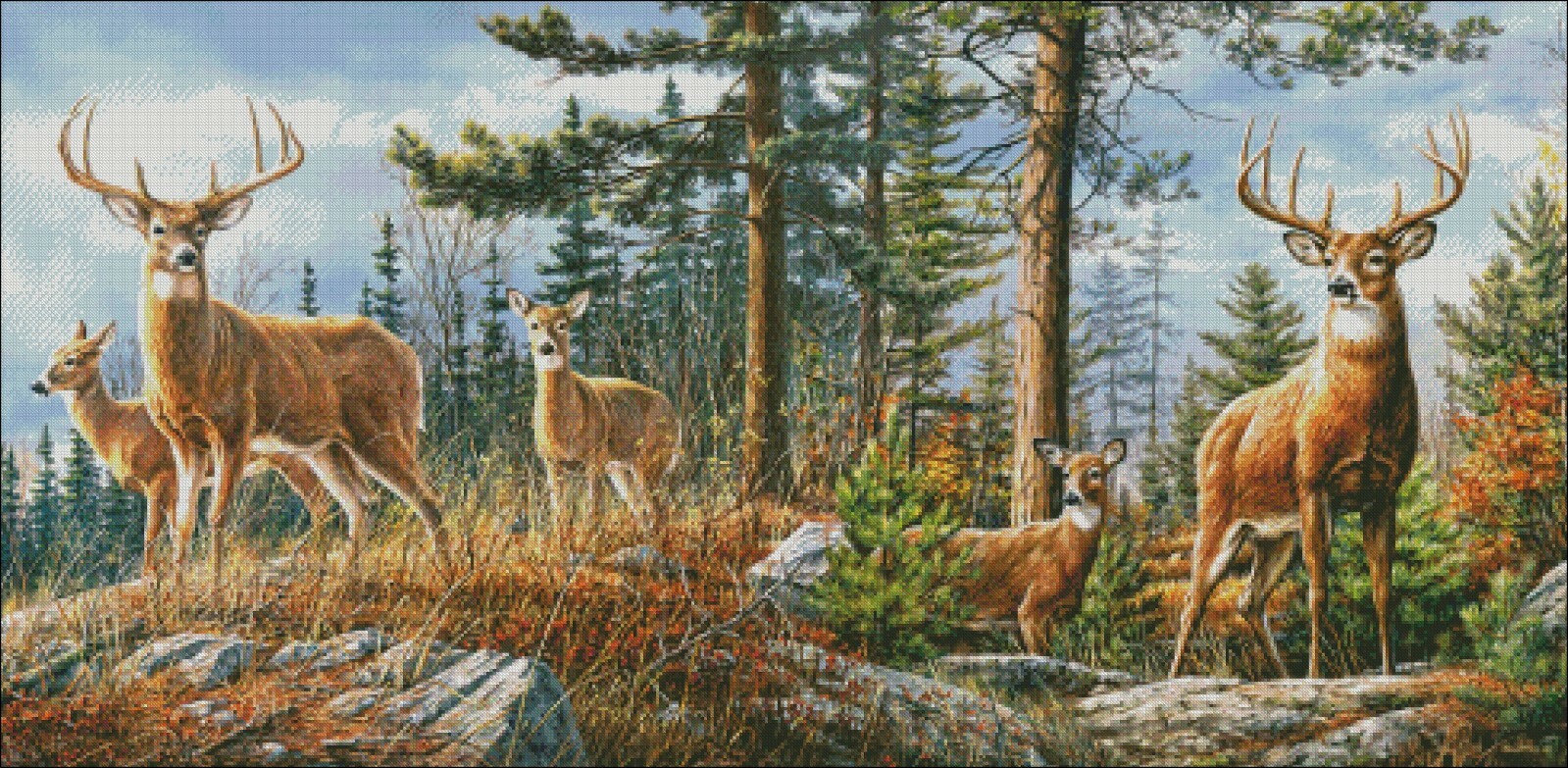 Royal Deer Family - Chart Counted Cross Stitch Patterns Needlework DIY DMC