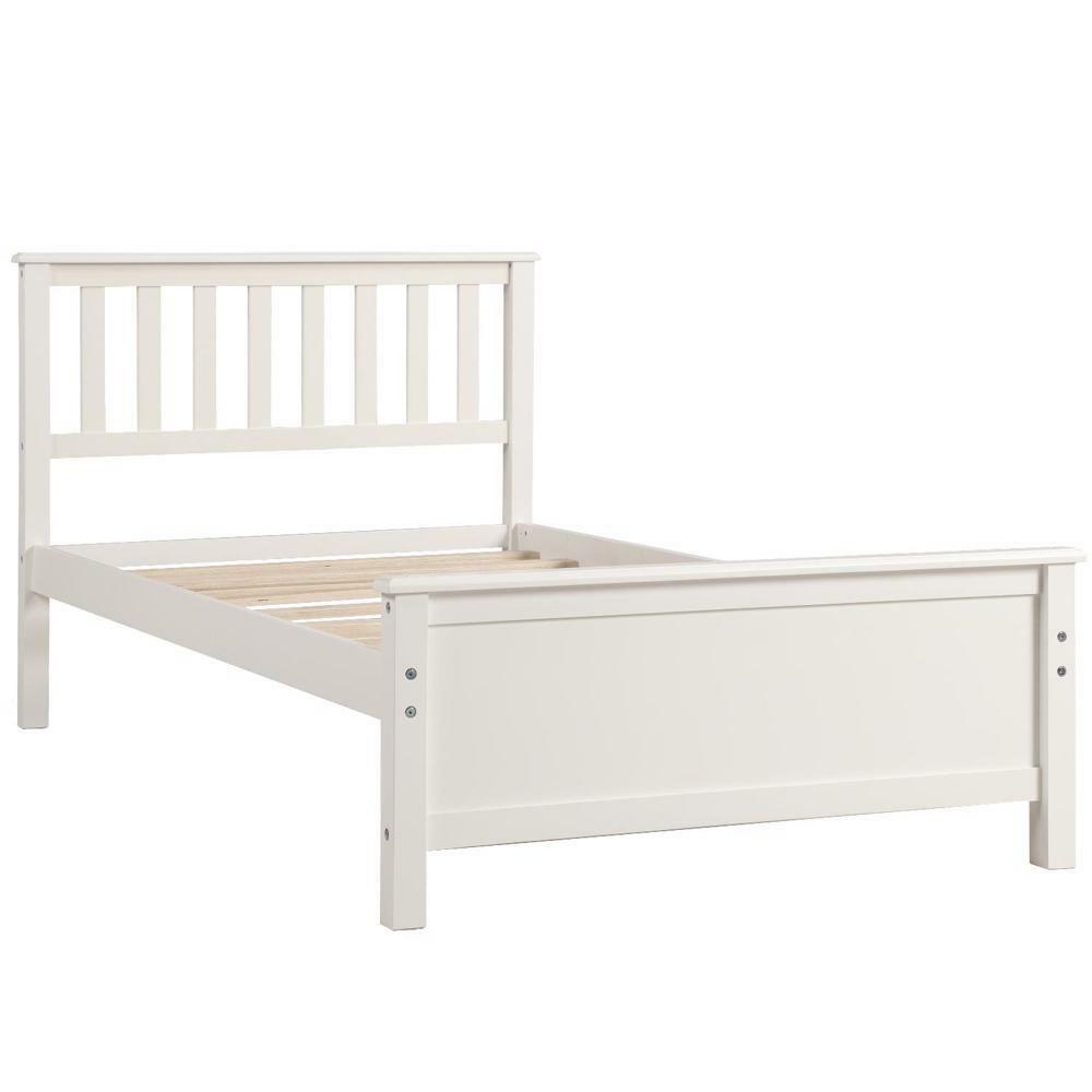 Classic and Stylish Design Twin Size Wood Platform Bed with 10 Slats - White
