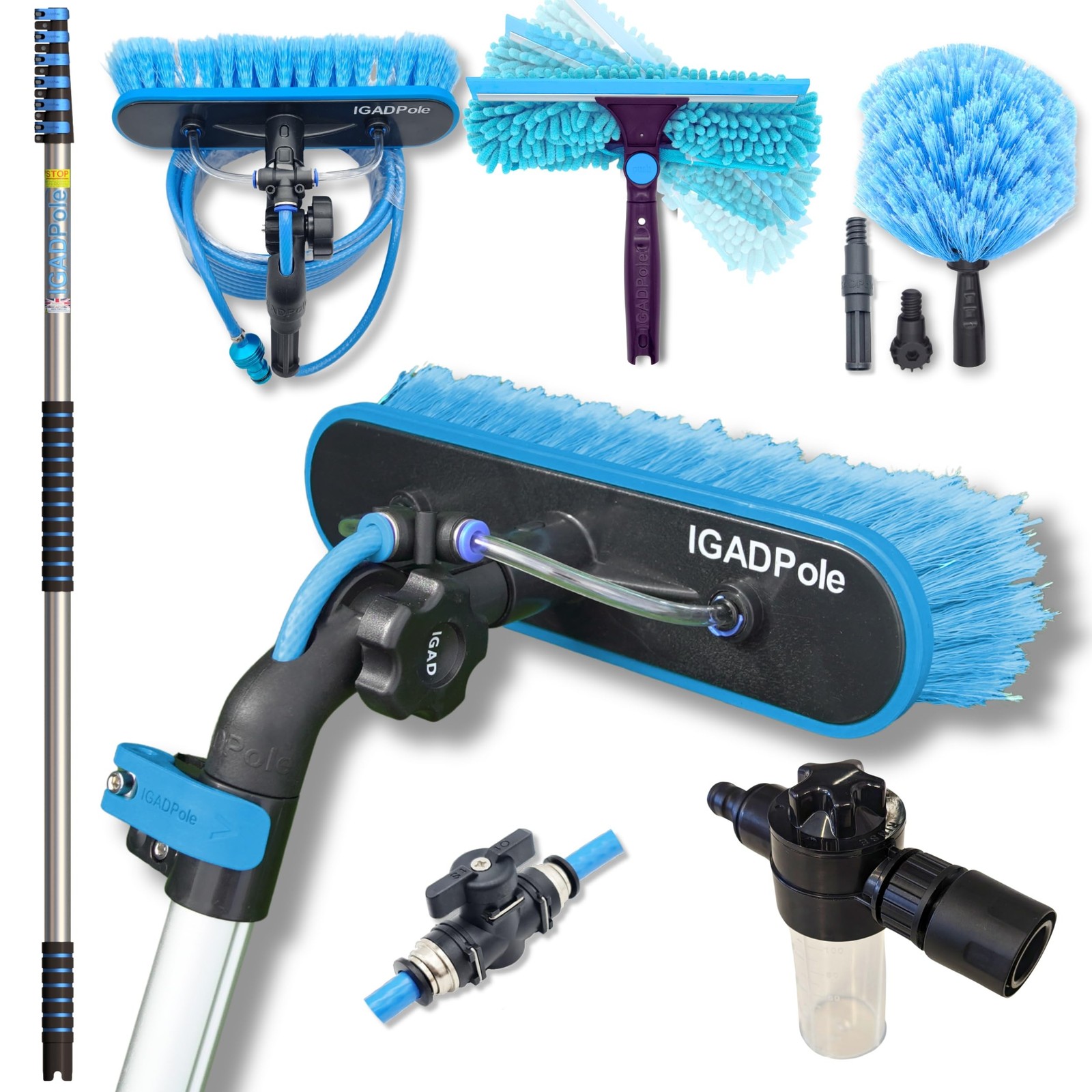 IGADPole 24 FT Water-Fed Washing Kit with Soap-Dispenser, Brush, 10″ Squee