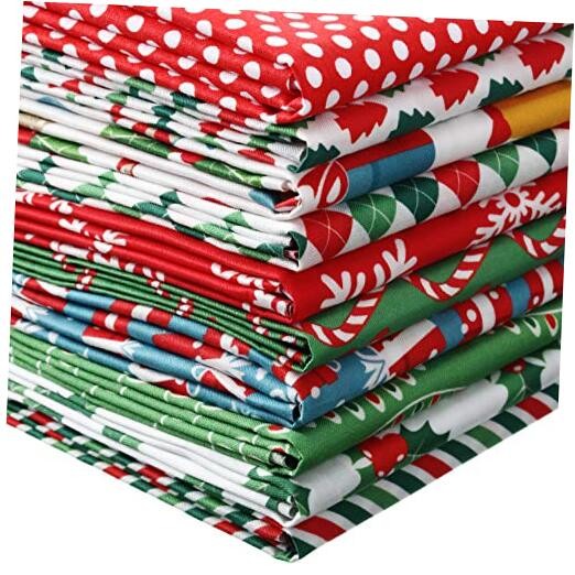 10 Pieces Christmas Cotton Fabric Squares Precut Quilting 9.84 x 9.84 inches