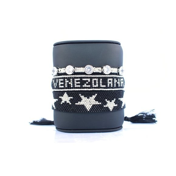 Venezuelan Handmade Beaded Bracelet Adjustable Black Silver Patriotic Gift NEW