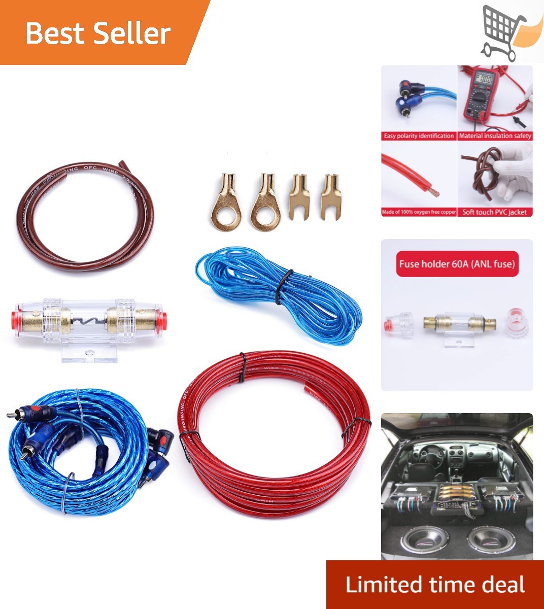 Car Audio Amp Wiring Kit 10 Gauge Includes RCA Interconnect Speaker Wires