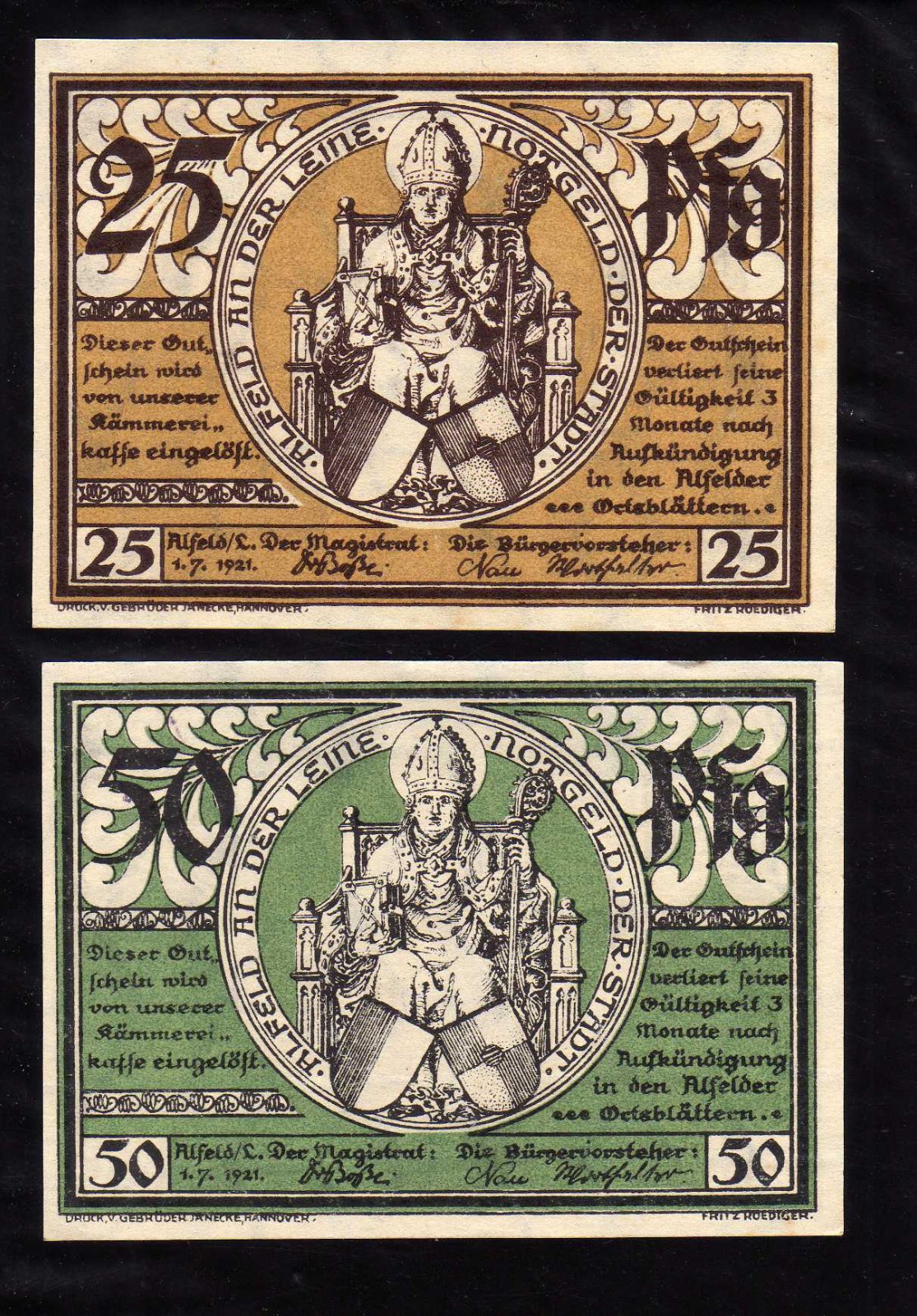 ALFELD - GERMANY NOTGELD  -   25, 50 PFENNIG