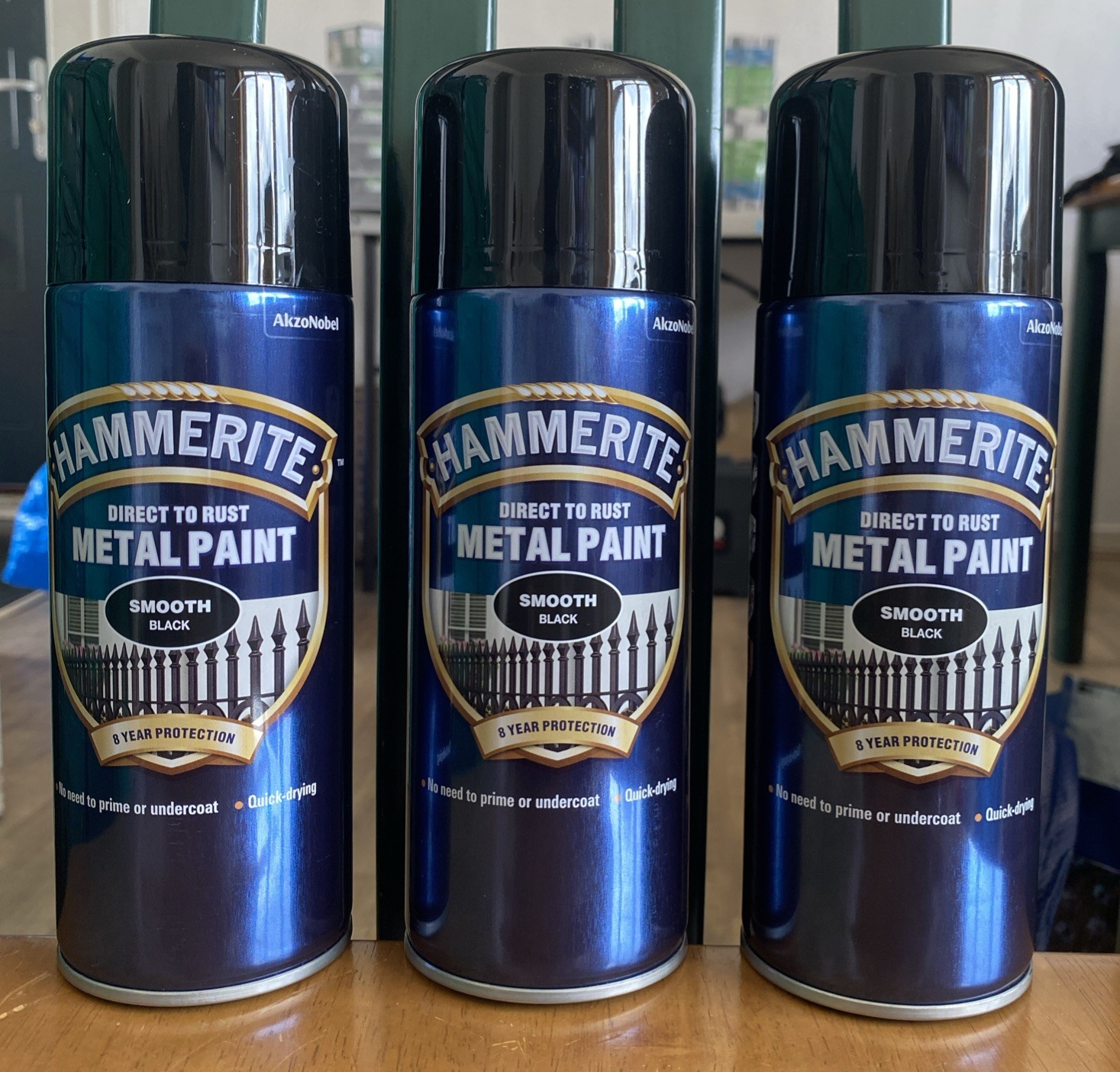 Hammerite Metal Paint -  Smooth Black Spray Paint 400ml ( 3 Cans )