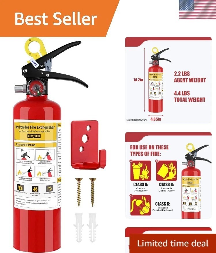 ABC Fire Extinguisher for Home - 2.2lb, Dry Powder Fire Extinguisher, 1A:10-B...