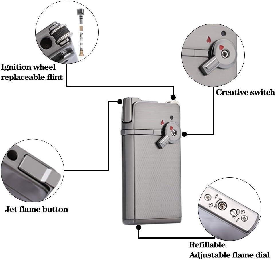 Torch Cigar Lighter, Butane Fuel Refillable, Soft/Jet Flame Switchable Cigarette