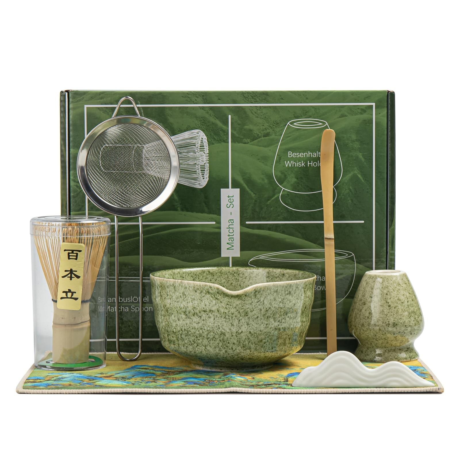 Matcha Set, Matcha Whisk Set Includes Matcha Bowl with Spout, Bamboo Whisk, M...