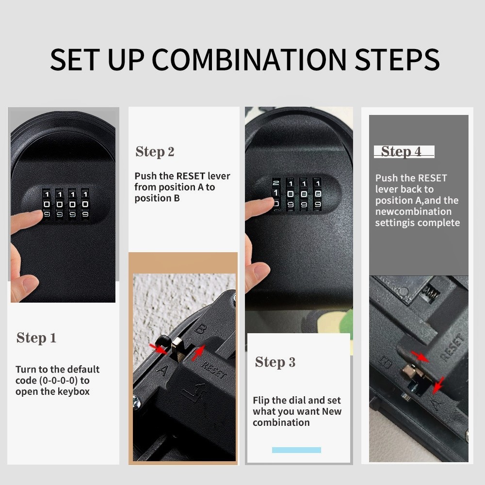 Black ABS Wall Mounted Key box 4-digit Password w/installation screw