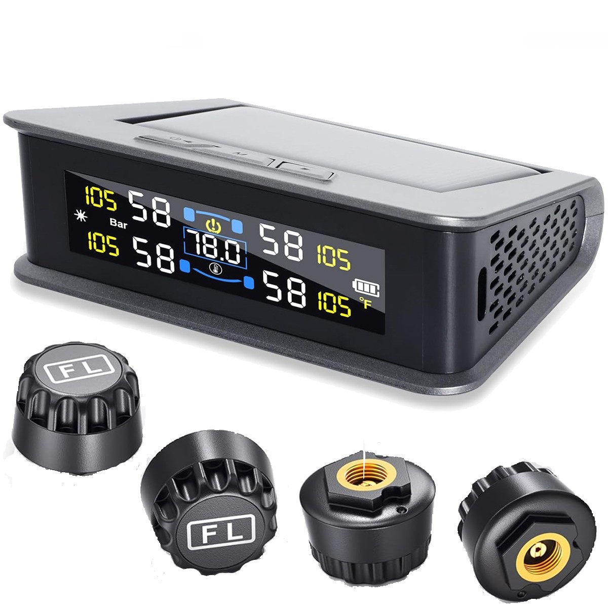 RV Tire Pressure Monitoring System Real Time Solar Trailer TPMS 4 Sensors