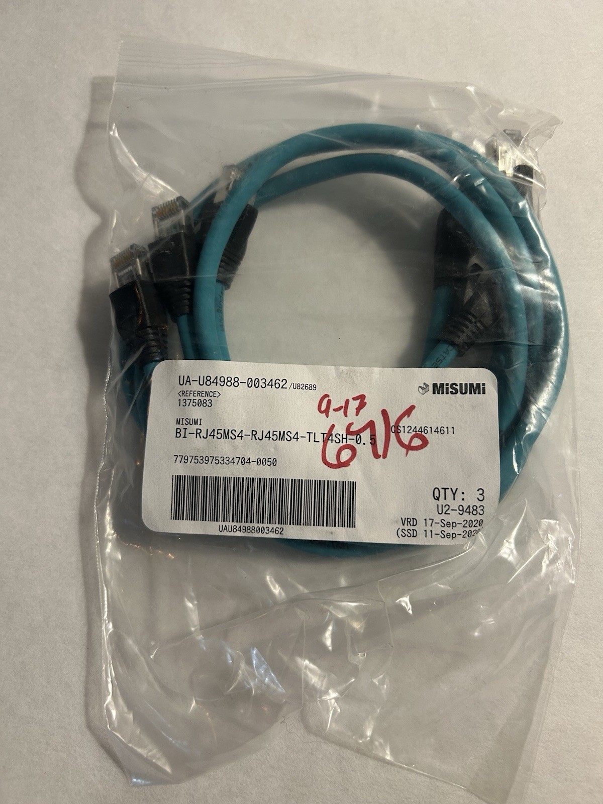 Misumi BI-RJ45MS4-RJ45MS4-TLT4SH-0.5 Industrial Ethernet RJ45 0.5m (Lot Of 3)