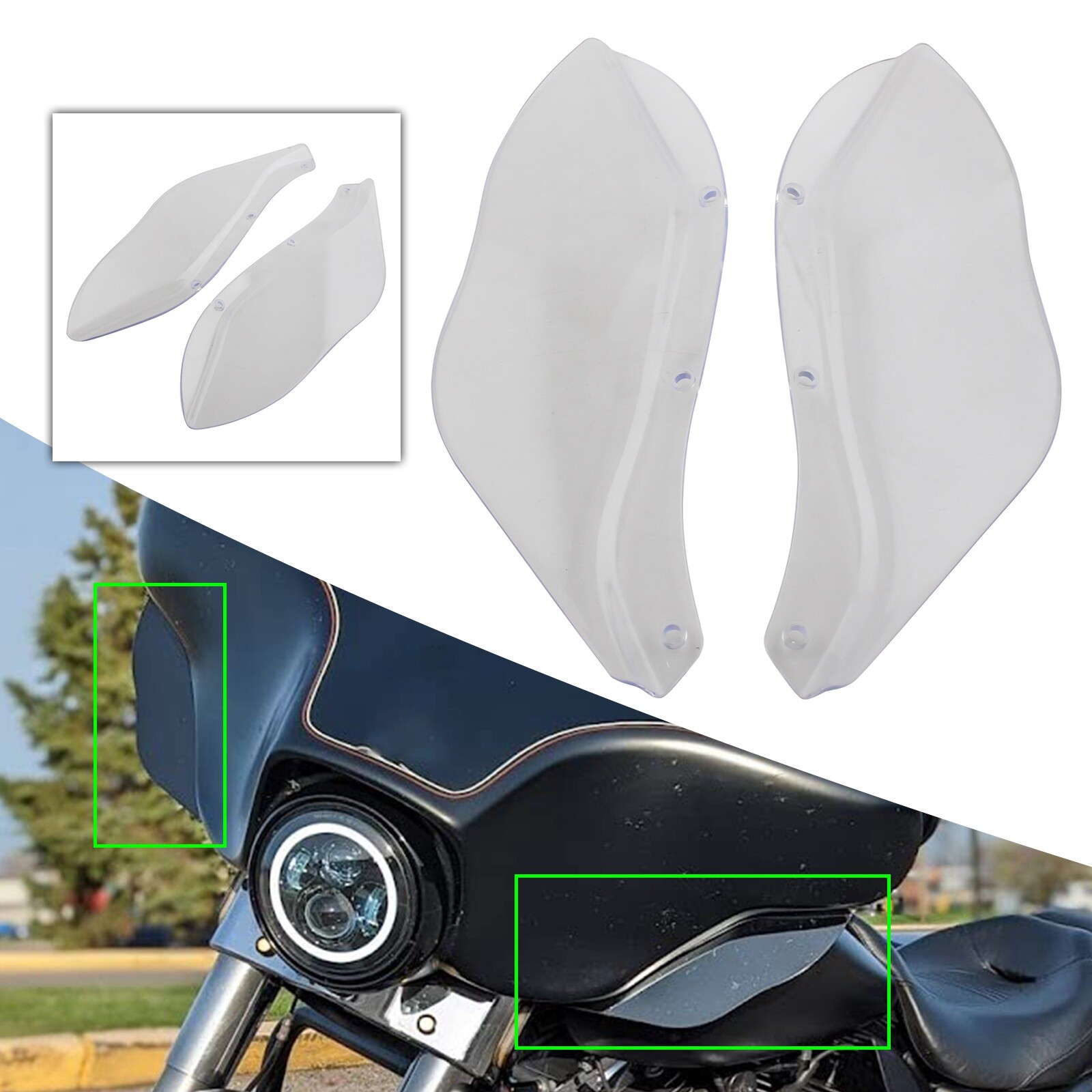 2X Motorcycle Side Wings Wind Air Deflector Fairing Clear Fit for Harley Touring