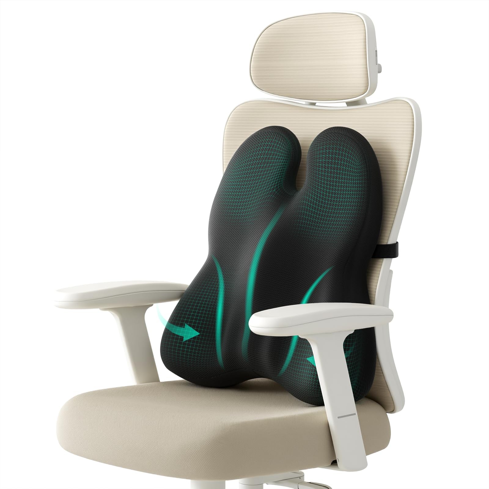 ZZ-WELL Lumbar Support Pillow for Office Chair - Memory Foam Large, Black