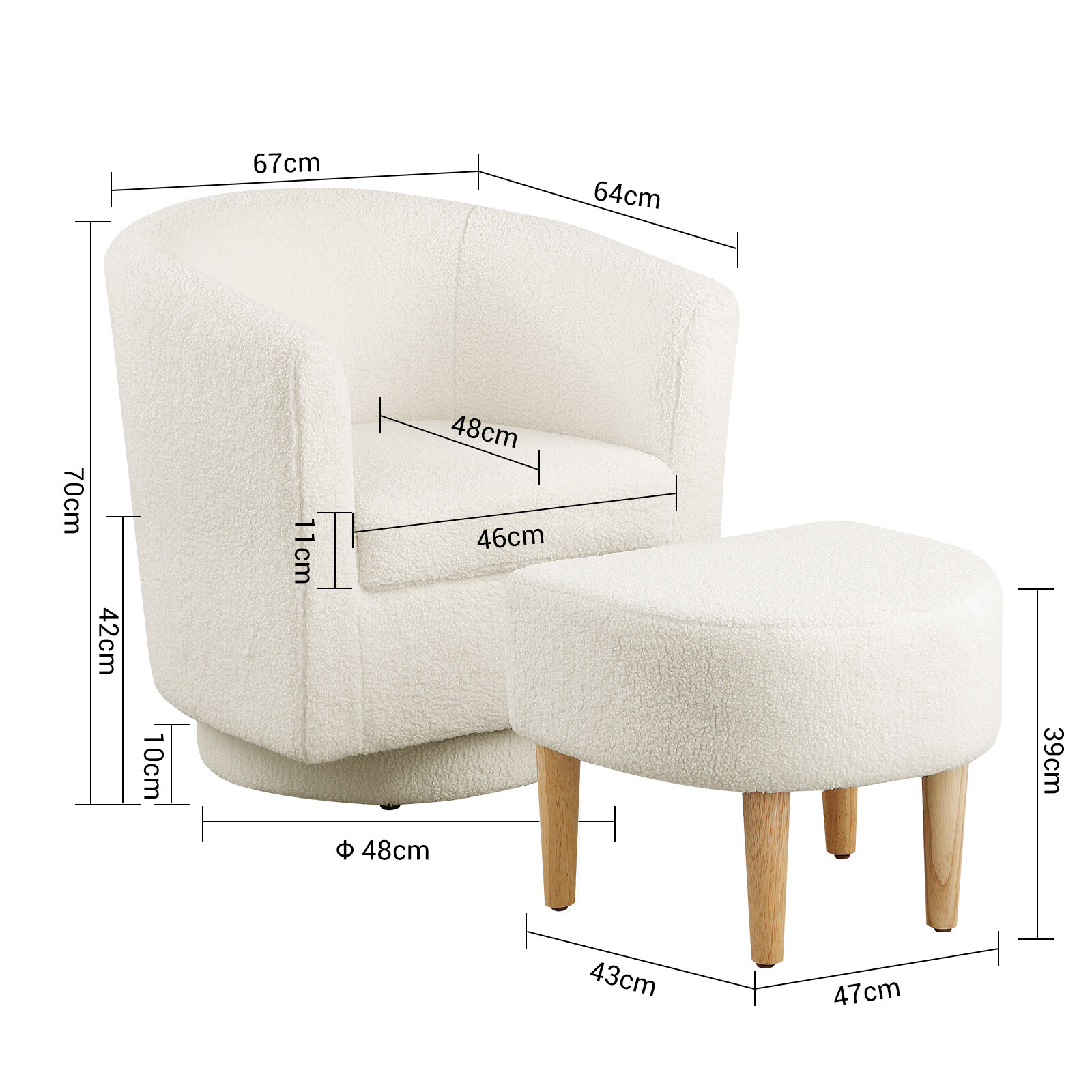 Modern Swivel Accent Chair w/ Ottoman Upholstered Club Tub Barrel Armchair Sofa