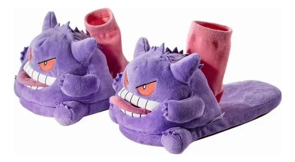 Gengar Open-Toe Plush Slippers Set, One Size Fits All Cute Cartoon Socks Gift  A