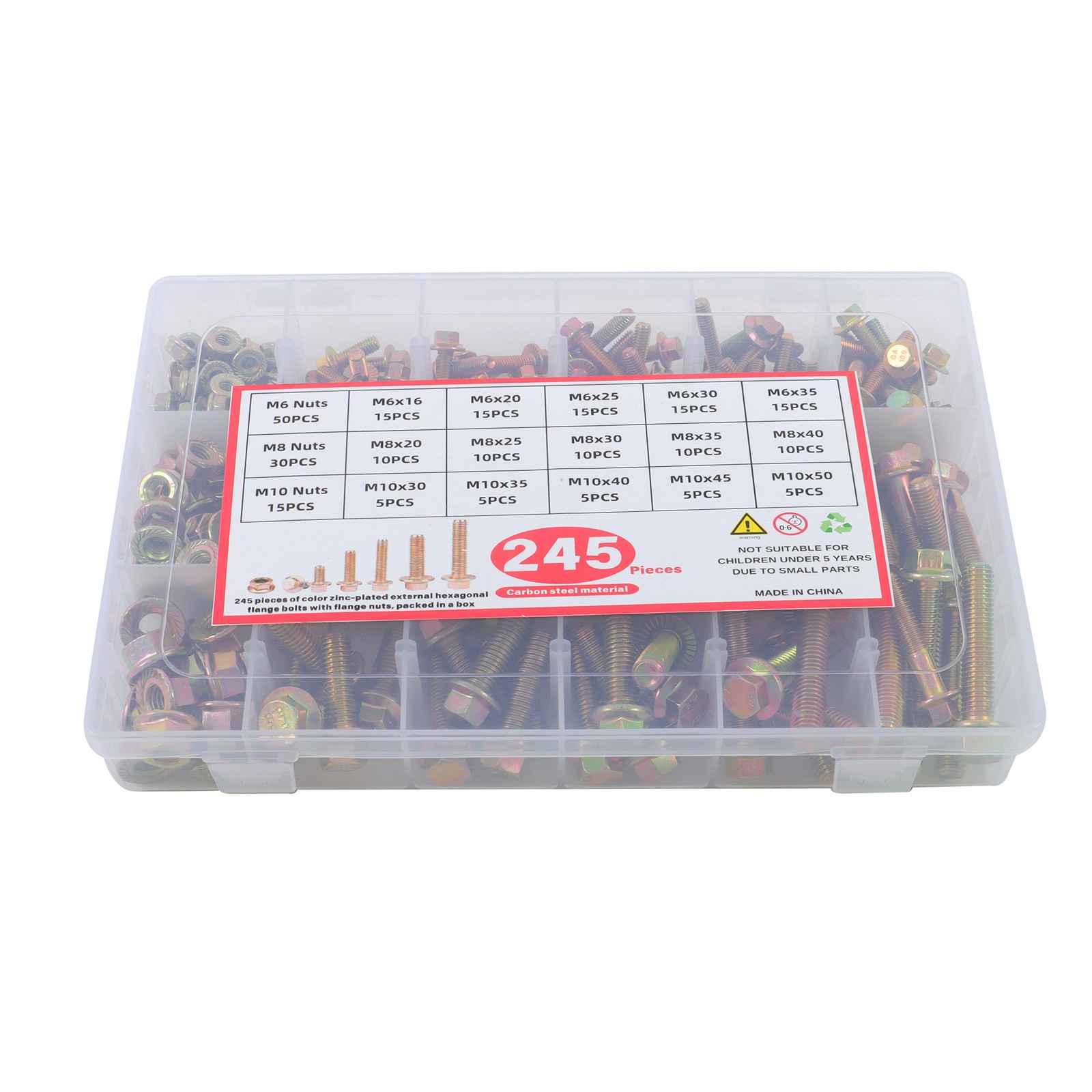 245 Pcs Grade 8.8 M6 M8 M10 Flanged Bolts And Nuts Kit Metric Flanged Heavy Duty