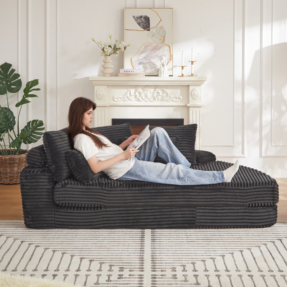 78.5" Corduroy Semi-Circular Sofa Bed w/ Neck Pillow & Throw Pillows