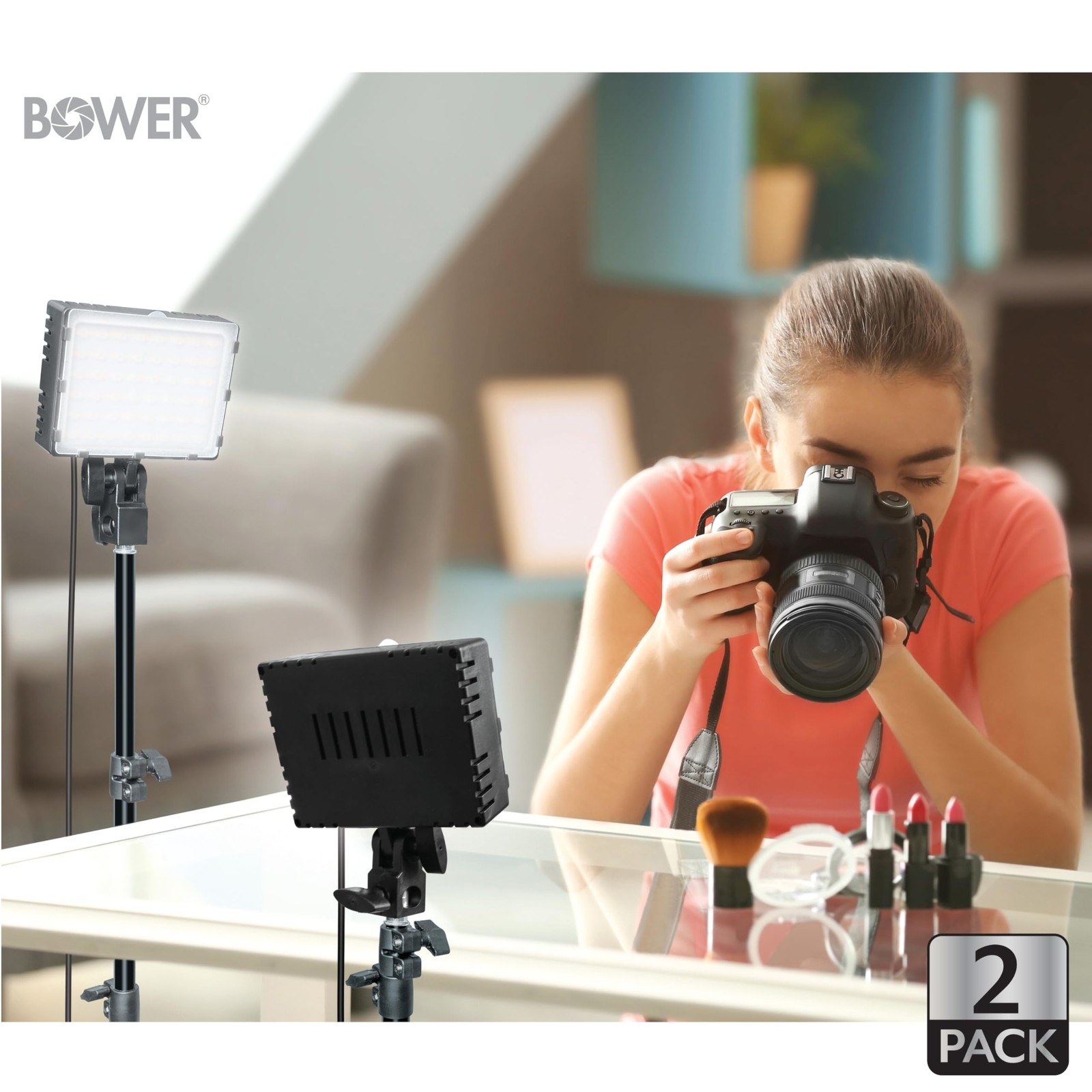 2-Pack Dimmable USB LED Video Light with Adjustable 21-46" Tripod Stand, 2-Pa...
