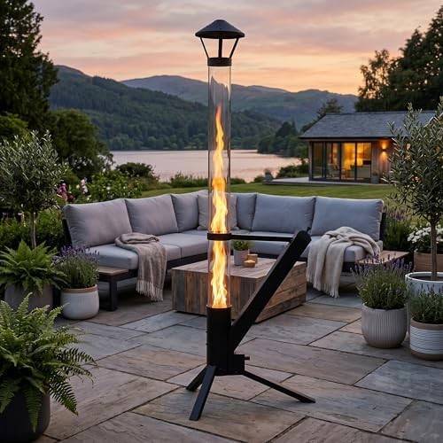 55.85" Patio Pellet Heater, Pellet Torch Patio Heater with Ash Tray, Glass Tube,